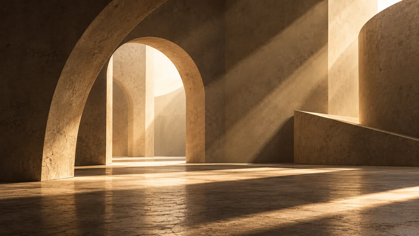 Stone arches with cinematic sunlight